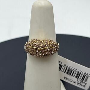 J. Crew Pink Pave Kiss Lips Gold Tone Ring Sz 5 New‎